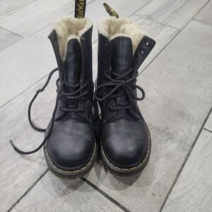 Dr. Martens Black Leather Boots with Cream Lining